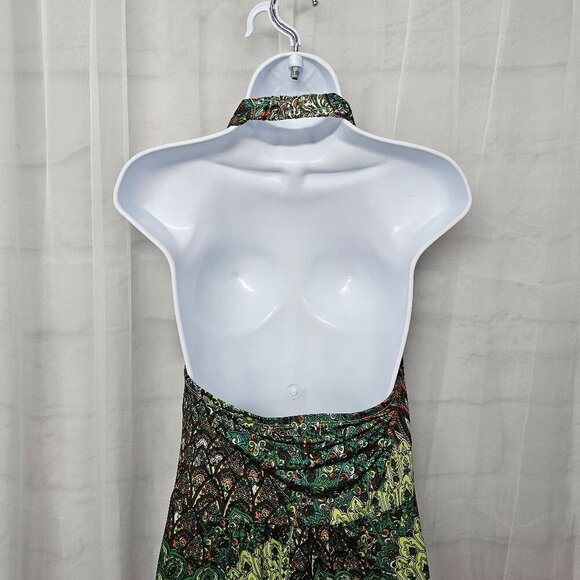 Claudia Richard Green Brown Retro Maxi Dress Halter Beaded Hippie Festival L - Picture 8 of 12